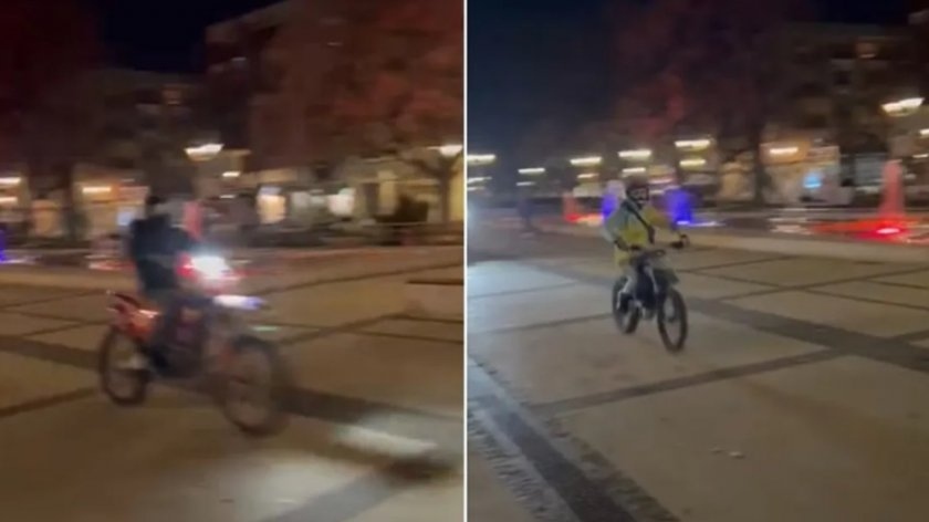 Перник на крак! Непълнолетни мотористи фучат с кросови мотори по централния площад